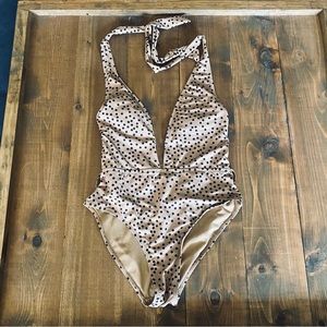 Envya tan polka dot halter swimsuit
